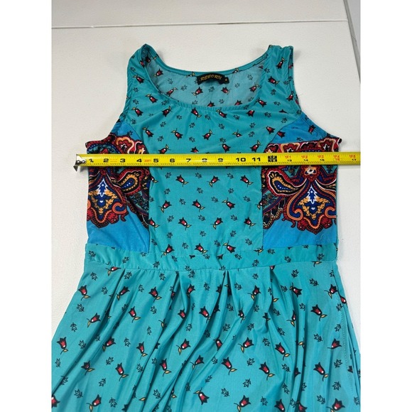 Reborn Paisley Print Midi Dress Teal Sleeveless Casual Boho Pocket M - Picture 6 of 11